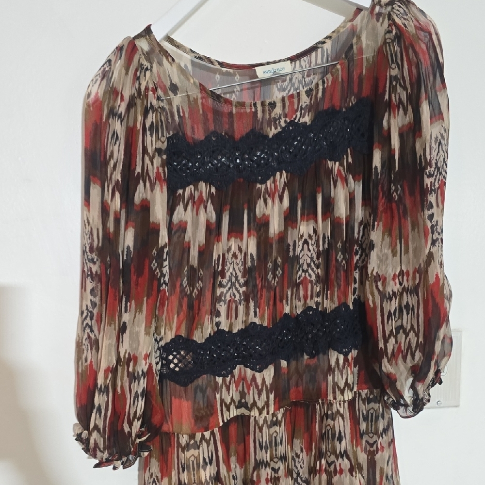 Sundance Ikat Print Blouse in Red, Gray and Navy - Picture 3 of 8